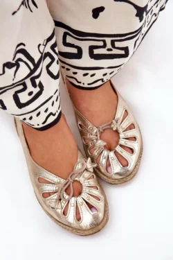 Plokščios balerinos bateliai iš natūralios odos Zazoo 10179 Auksinės