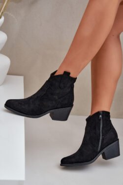 Perforuoti Kaubojiški Batai Su Užtrauktuku Eco Suede S.Barski HY51-061 Juodi