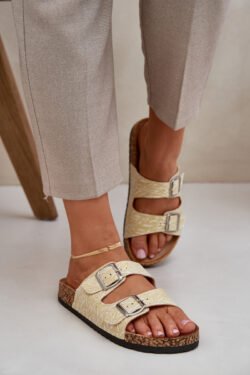 Šlepetės ant kamštinio padėklo su sagtimis, geltonos Atera