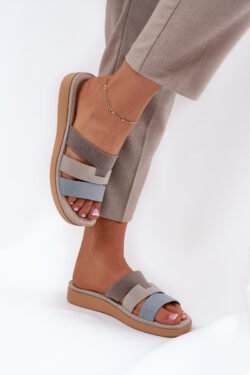 Oksenos patogūs moteriški šlepetės smėlio-mėlynos spalvos