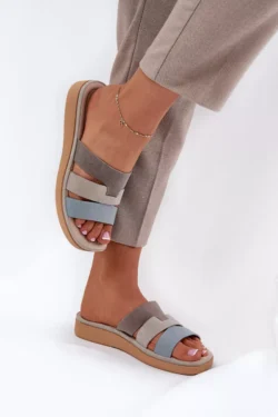 Oksenos patogūs moteriški šlepetės smėlio-mėlynos spalvos