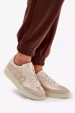 Itin moteriški sportiniai bateliai, pagaminti iš ekoodos, auksinės-smėlio spalvos Iladira