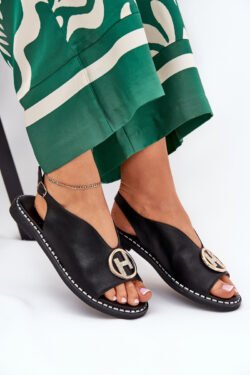 Elegantiškos plokščiadugnės basutės su juodu dekoru Iseliria