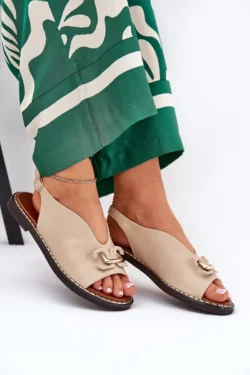 Sandalai su plokštelėmis ir puošmena, ekooda, smėlio spalvos Tillireta