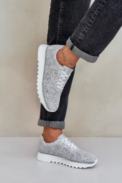 Aukštos platformos sportiniai bateliai su zomšos raštu ir blizgučiais D&A LR51-635 Sidabro