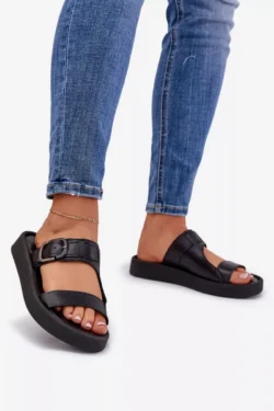 Odinės moteriškos platformos basutės juodos Zazoo 3024