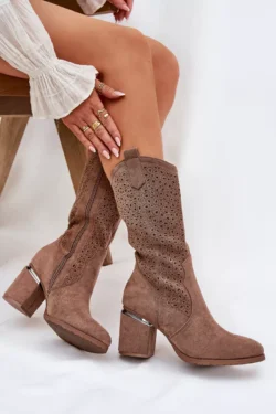 Perforuoti Kaubojiški Batai iki pusės blauzdos S.Barski HY51-238 Ruda