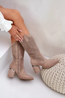 S.Barski Mid-Calf Kauboji Batai su Išpjovomis HY51-238 Smėlio spalvos