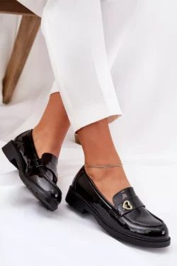 Lakuoti moteriški mokasinai su širdute juodi S.Barski HY51-379