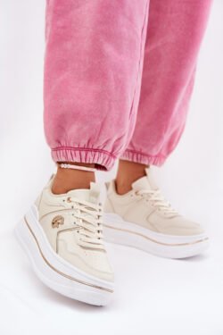 Moteriški sportiniai bateliai ant platformos, smėlio spalvos Caldeno