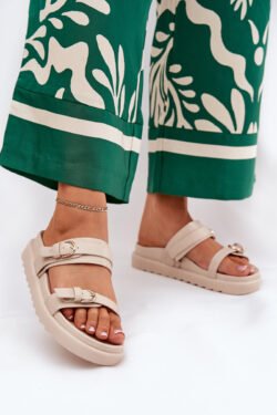 Moteriškos platformos basutės su auksinėmis sagtys, smėlio spalvos Wernone