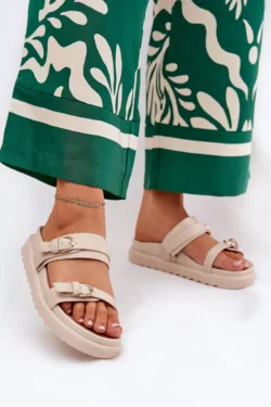 Moteriškos platformos basutės su auksinėmis sagtys, smėlio spalvos Wernone