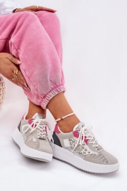 Moteriški sportiniai bateliai su tinkleliu ir kniedėmis pilki Ogalda