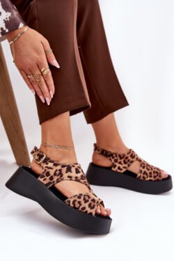 Moteriškos basutės su leopardo raštu ant platformos, ekologiškas zomšas, rudos spalvos Karonia