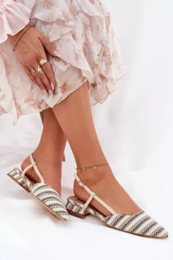 Moterims skirti balerinos bateliai su smailiais priekiais, subtiliu kulnu, smėlio spalvos Abroes