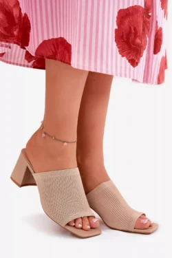 Moteriški basutės su storu kulnu, smėlio spalvos Wenilan