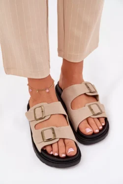 Moteriškos platformos basutės su sagtimis, smėlio spalvos Simbes