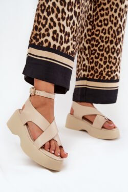 Moterims skirtos basutės su platforma ir pleištu, ekooda, smėlio spalvos Tenzorus