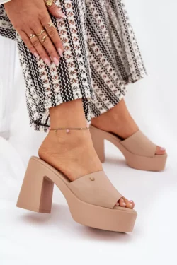 Moteriškos basutės ant kulno ir platformos, pagamintos iš ekoodos, Chaki Tamirella