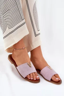 Moteriškos  plokščiapadės basutės su dekoratyviniais elementais, violetinės spalvos Saliena