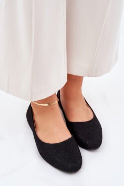 Moteriški „Tatorelis“ plokšti balerinos bateliai su blizgučiais, juodi