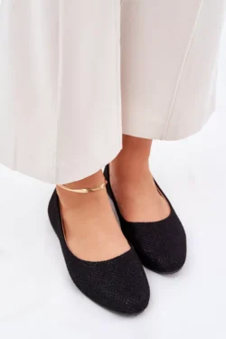 Moteriški „Tatorelis“ plokšti balerinos bateliai su blizgučiais, juodi