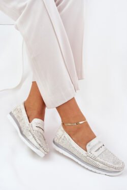 Moteriskos mokasinai, pagaminti iš ekoodos, sidabro spalvos Bralithia