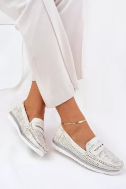 Moteriskos mokasinai, pagaminti iš ekoodos, sidabro spalvos Bralithia