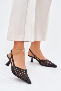 Stiletto kulniukai su smailiu priekiu ir atviru kulnu, juodi Umirana