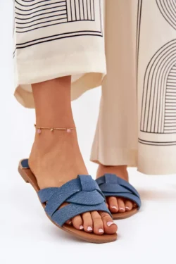 Moteriški plokščiapadžiai sandalai su supintomis juostelėmis Denim Selaenor