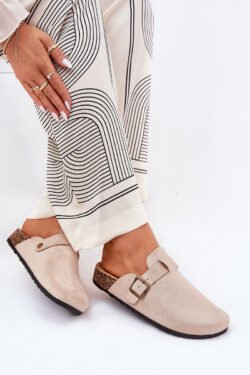 Moteriškos platforminės klumpės su sagtimi, smėlio spalvos Selio