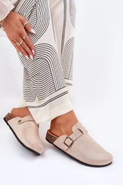 Moteriškos platforminės klumpės su sagtimi, smėlio spalvos Selio