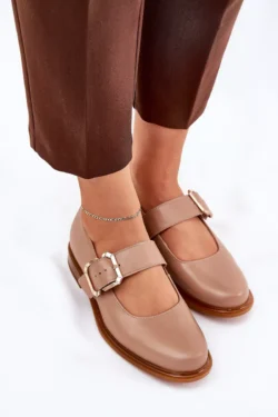 Odinė moteriška avalynė su sagtimi Laura Messi 2980 Tamsiai smėlio spalvos