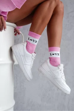 Medvilninės moteriškos kojinės LOVE rožinės