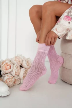 Moteriškos nėriniuotos kojinės CC Pink