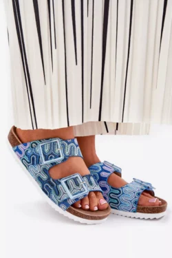 Moteriškos šlepetės su sagtimis ir blizgučiais S.Barski RB51-006 Mėlynos