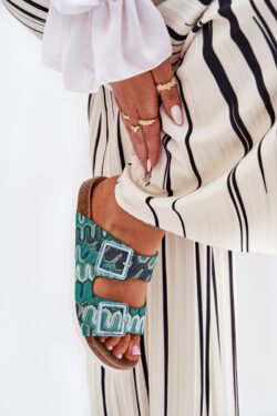 Moteriški šlepetės su sagtimis ir blizgučiais S.Barski RB51-006 Žalia