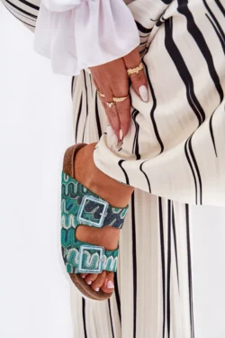 Moteriški šlepetės su sagtimis ir blizgučiais S.Barski RB51-006 Žalia