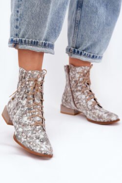 Oda suojų raštuoti aulinukai su plokščiakulniu Maciejka 06391-25 smėlio spalvos