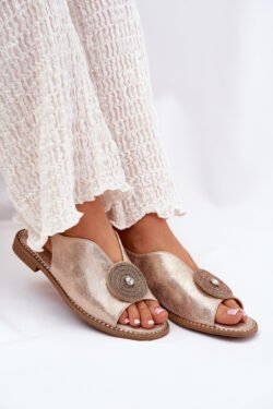 Žvilgančios moteriškos basutės su dekoratyviniu elementu S.Barski KV51-012 Rožinis auksas