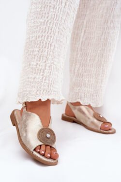 Žvilgančios moteriškos basutės su dekoratyviniu S.Barski KV51-012 Gold elementu