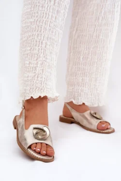 Žvilgančios moteriškos basutės su dekoracija S.Barski KV51-006 auksinės