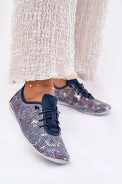 Damosios natūralios odos "Derby" bateliai, "Artiker 56C2691" modelio raštuotas dizainas, mėlynos spalvos