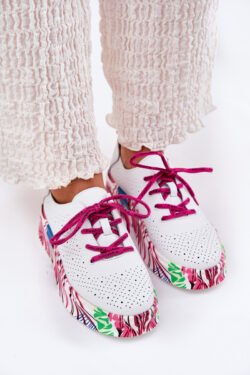 Moteriški odiniai sportbačiai ant raštuotos platformos Vinceza 88017 Balti