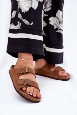 Moteriškos zomšinės šlepetės su sagtimis Big Star RR274A394 Ruda