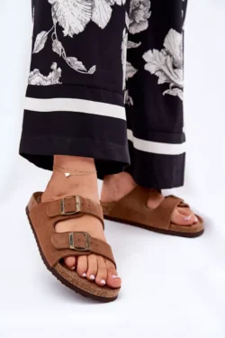 Moteriškos zomšinės šlepetės su sagtimis Big Star RR274A394 Ruda