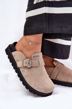 Aksominės šlepetės moterims ant platformos Big Star RR274A376 Smėlio spalvos