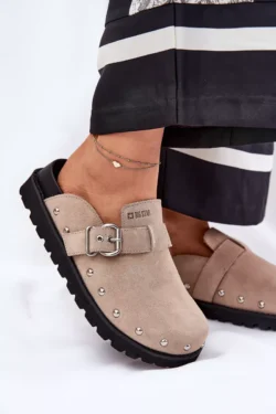 Aksominės šlepetės moterims ant platformos Big Star RR274A376 Smėlio spalvos