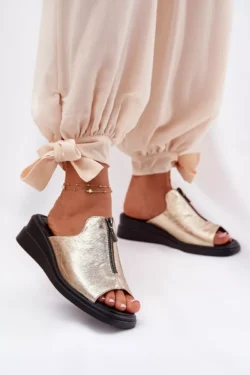 Moteriškos pleišto tipo basutės su užtrauktuku, auksinės spalvos, prekės ženklas: Irriva