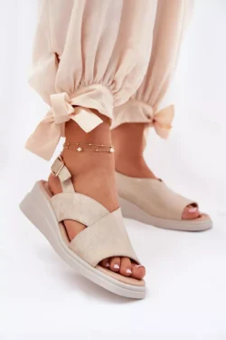 Moteriškos pleišto formos basutės, pagamintos iš ekologiškos odos, auksinės Quilara